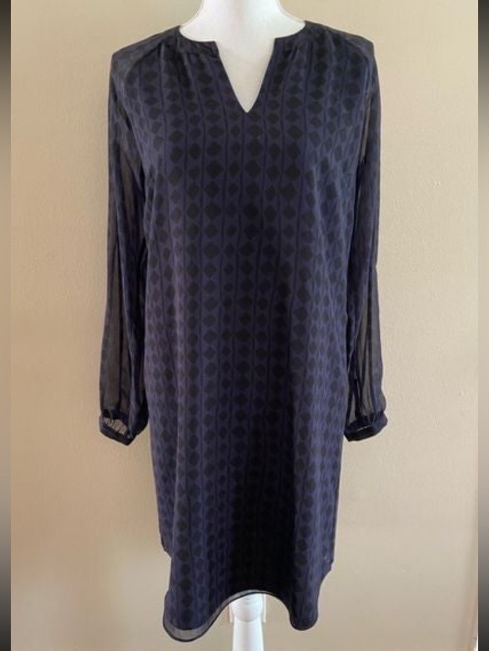 CAbi Navy Geometric V-Neck Long Sleeve Dress - Picture 2 of 7